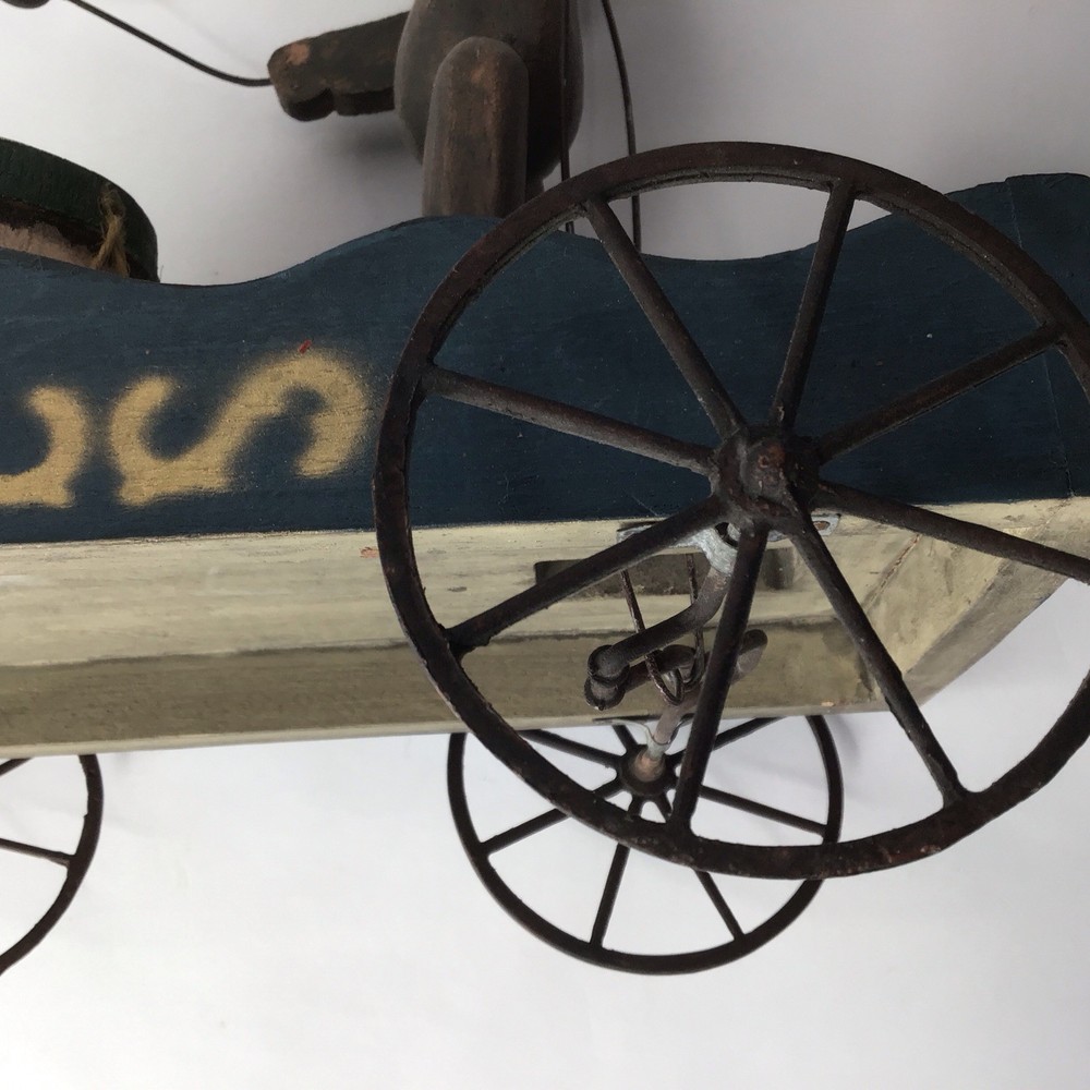 Bear Drumming Pull Toy Wood and Metal Wagon