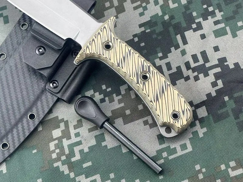 Bugout Fire Starter Knife Flint Striker Bush Survival Fixed Blade Full Tang