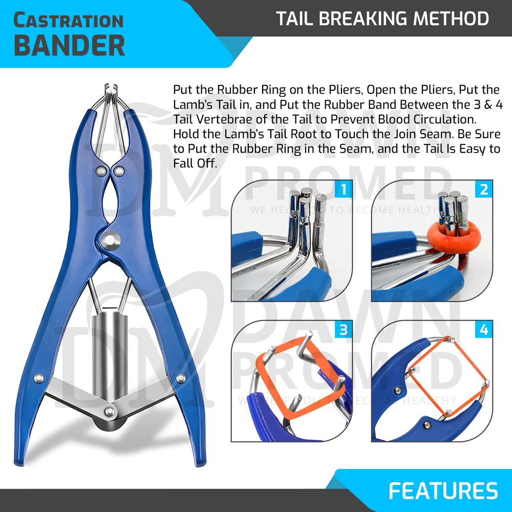 Elastrator Castration & Tail Docker Pliers + FREE 100 Elastic Bands German Grade