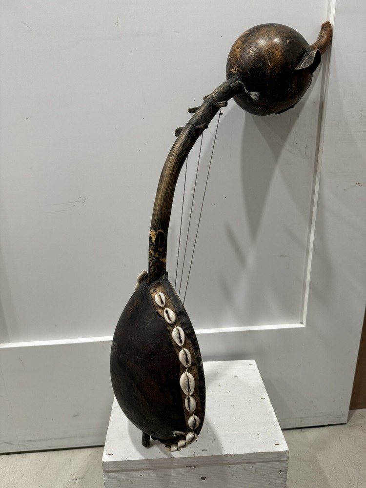Antique Handmade African String Instrument 3-string Gourd Head Guitar