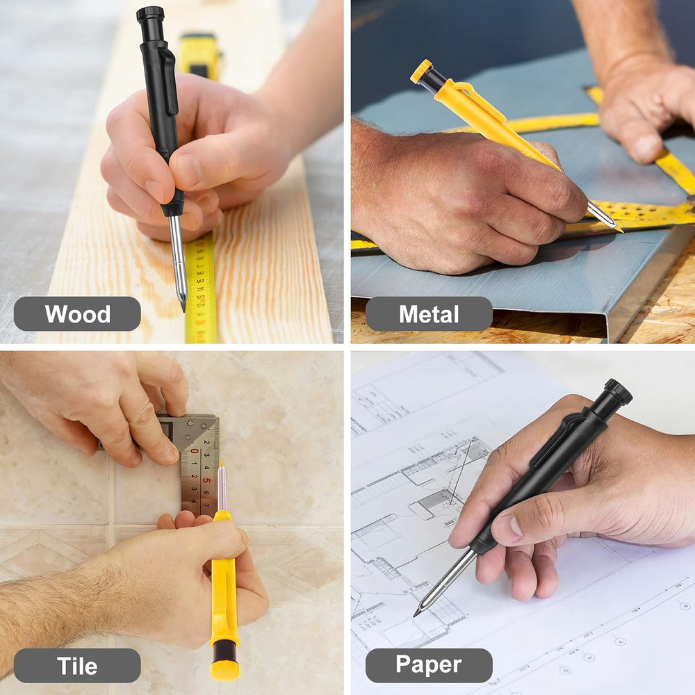 2 Pack Carpenter Pencils Construction Pencil with 12 Refills, Mechanical Carpent