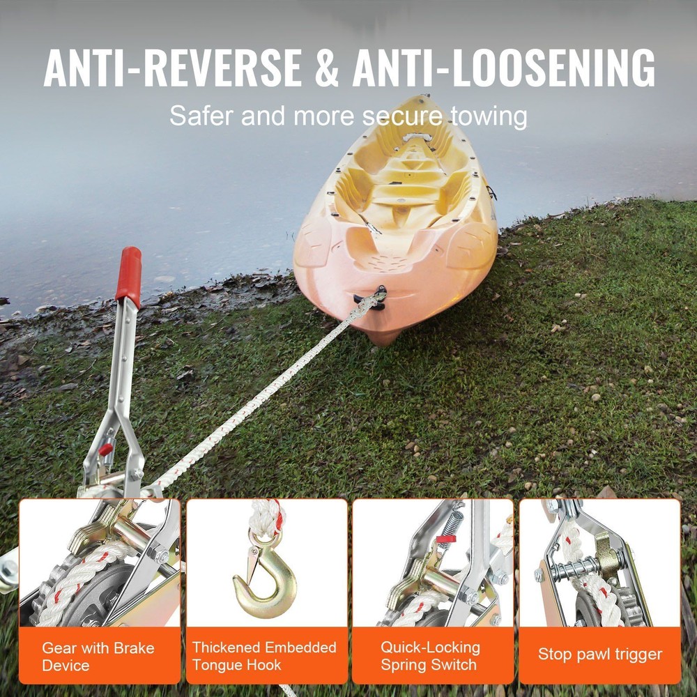 Rope Puller 3/4Ton Pulling Capacity w/100' of 0.6" dia. Rope 2 Hook Puller Tool