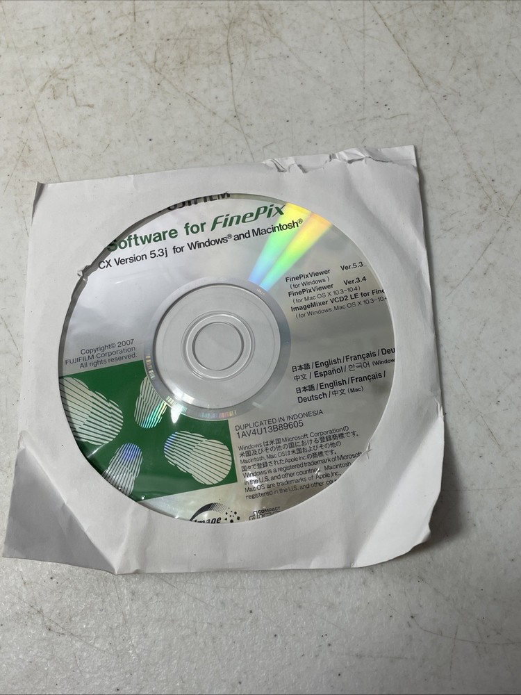 Fujifilm FinePix Digital SX Version 3.2a Software CD For Windows & MacIntosh CD