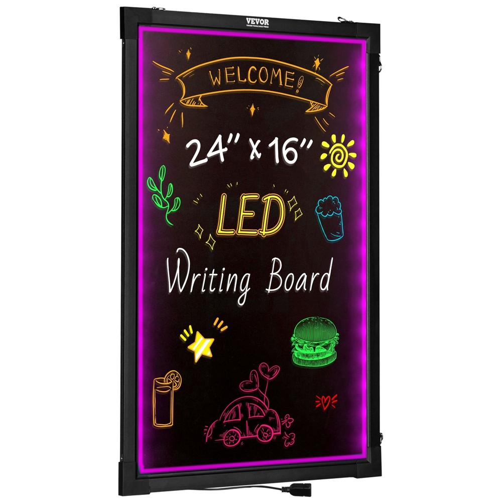 LED Message Writing Board,24"x16" Illuminated Erasable Lighted Chalkboard,Neon