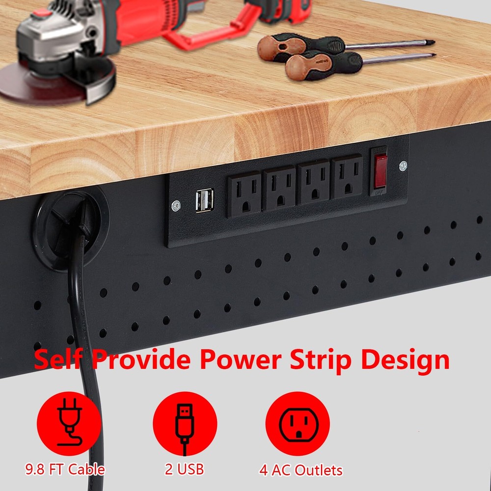 48x24 Workbench,Professional-Grade Mobile Table with Power Outlets&Storage Drawe