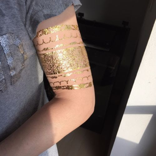 10Bögen Flash Disposable Temporary Adhesive Tattoo Gold 15teile Neck Chain Ring