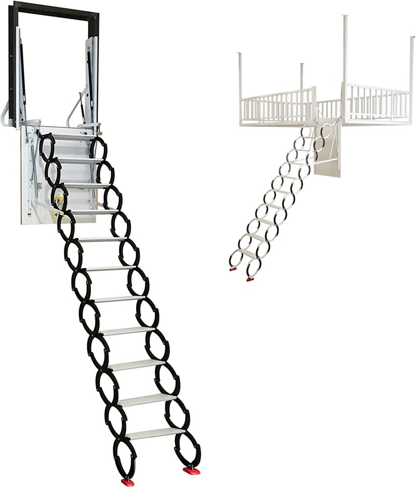 11 Steps  Max 9.2ft Height Attic Folding Loft Ladder Stairs Side-Mounted Black
