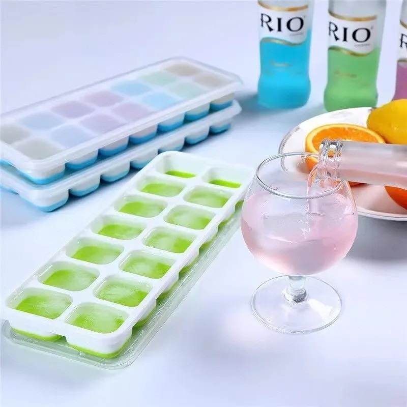 Silicone Ice Cube Tray 2 Pack 14 Grid with Lids Stackable Easy Release Mold