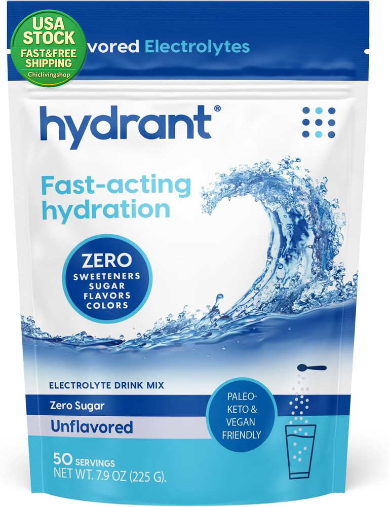 Hydration Powder Unflavored Electrolyte Rehydration Mix 50 Servings Zero Sugar