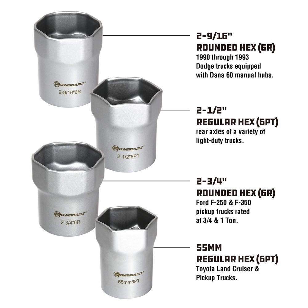 Powerbuilt Wheel Bearing Locknut Socket Set, 7 Piece Remover Silver, Silver