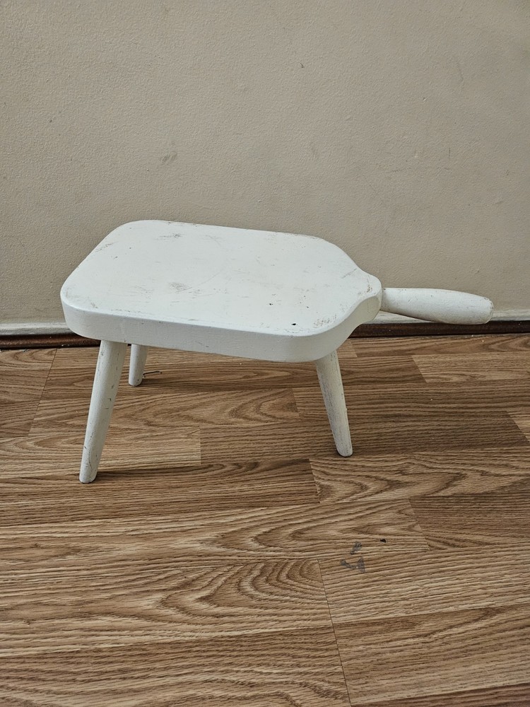 Antique Primitive Foot Stool Hand Made Painted White
