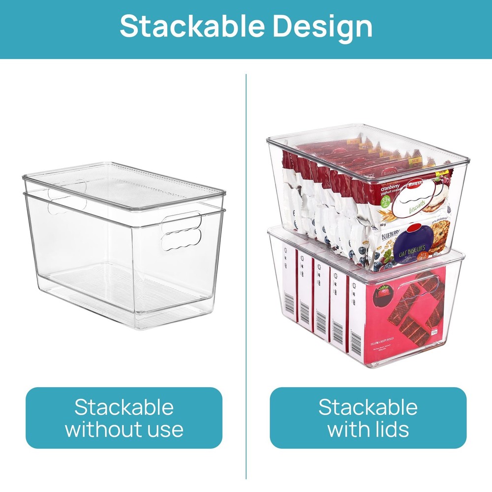Vtopmart 6 Pack Clear Stackable Storage Bins L( 11"L x 7.5"W x 6"H), clear