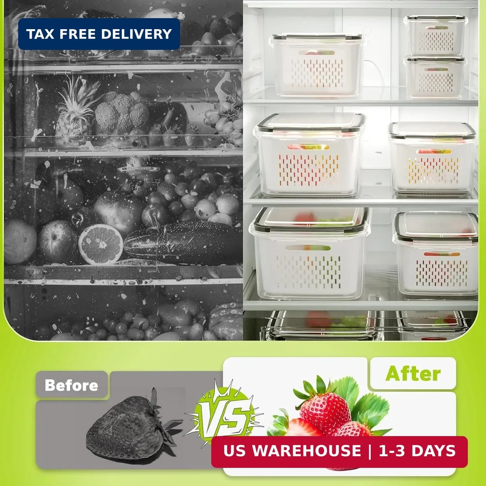 HOMETALL 5 Pack Fruit Storage Containers for Fridge, Plastic Fruit Containers fo