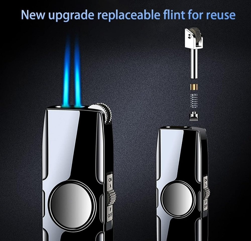 Jet Torch Butane Refillable Lighter, Windproof Blue Flame Cool Design,