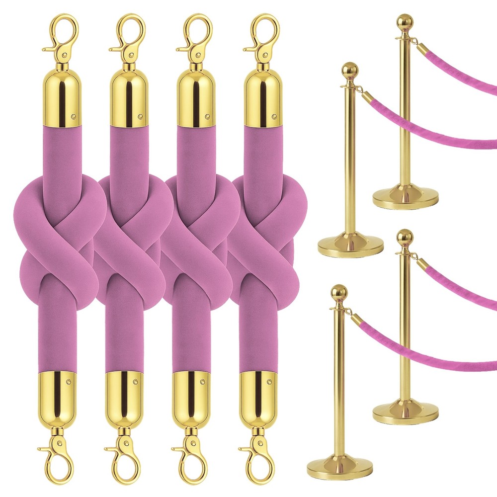 4 PCS Light Pink VIP Ropes Posts Twisted Snap Hooks Queue Crowd Control Stand