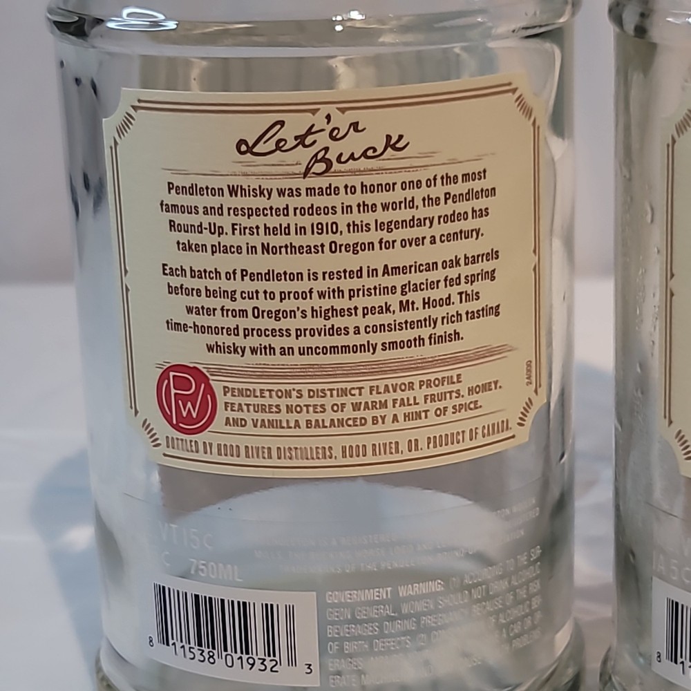 2 Empty Pendleton Whiskey Bottles With Lid 750ml Preowned For Crafting
