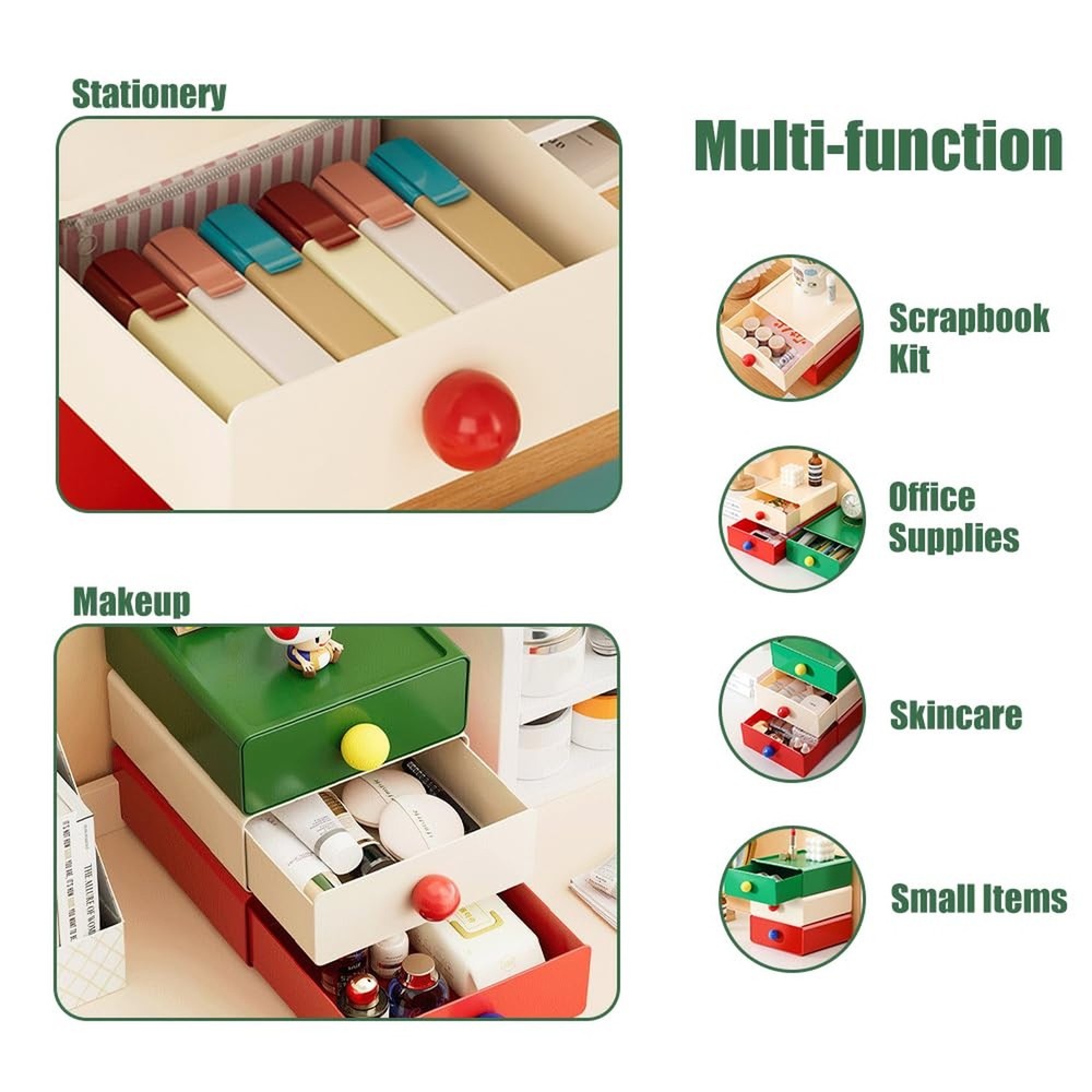 4Pcs Desk Organizer, FHDUSRYO Stackable Desktop Storage Box with Drawer, Larg...