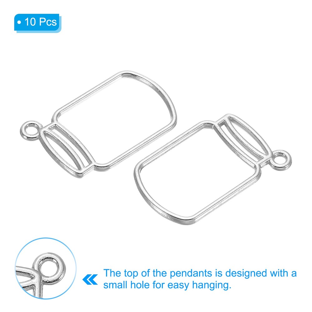 10Pcs Bottle Shape Alloy Open Back Bezel Pendants Resin Frame Light Silver