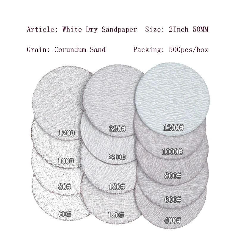 100 PCS 2 Inch 50mm Sanding Discs Hook & Loop White Dry Grinding Abrasive Sandpa