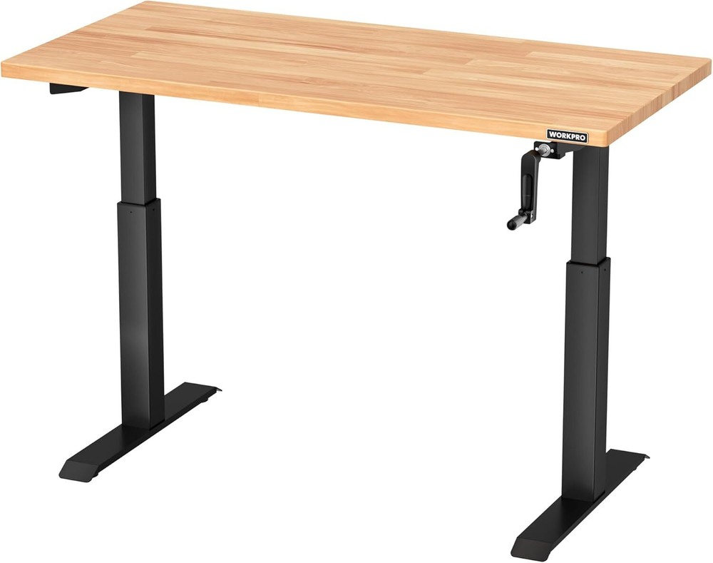 WORKPRO Adjustable Workbench with Crank Handle 47.2"x23.6" Rubber Wood Worktable