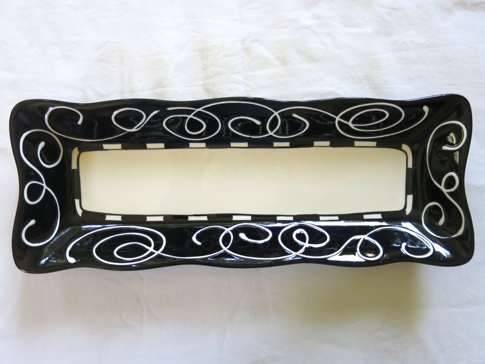 Ann Mallory Americaware Black White Swirl Modern Rectangular Sandwich Serve Dish