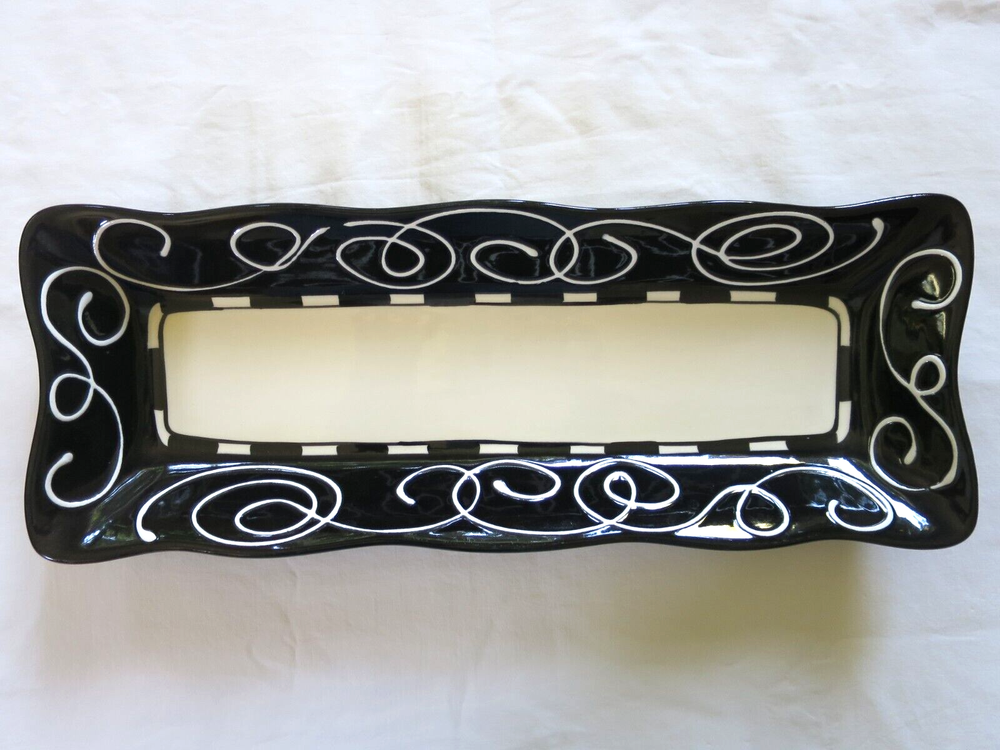 Ann Mallory Americaware Black White Swirl Modern Rectangular Sandwich Serve Dish