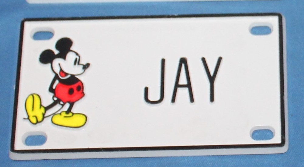 VINTAGE Walt Disney Prod. Mickey Mouse Jay Plastic Name License Plate