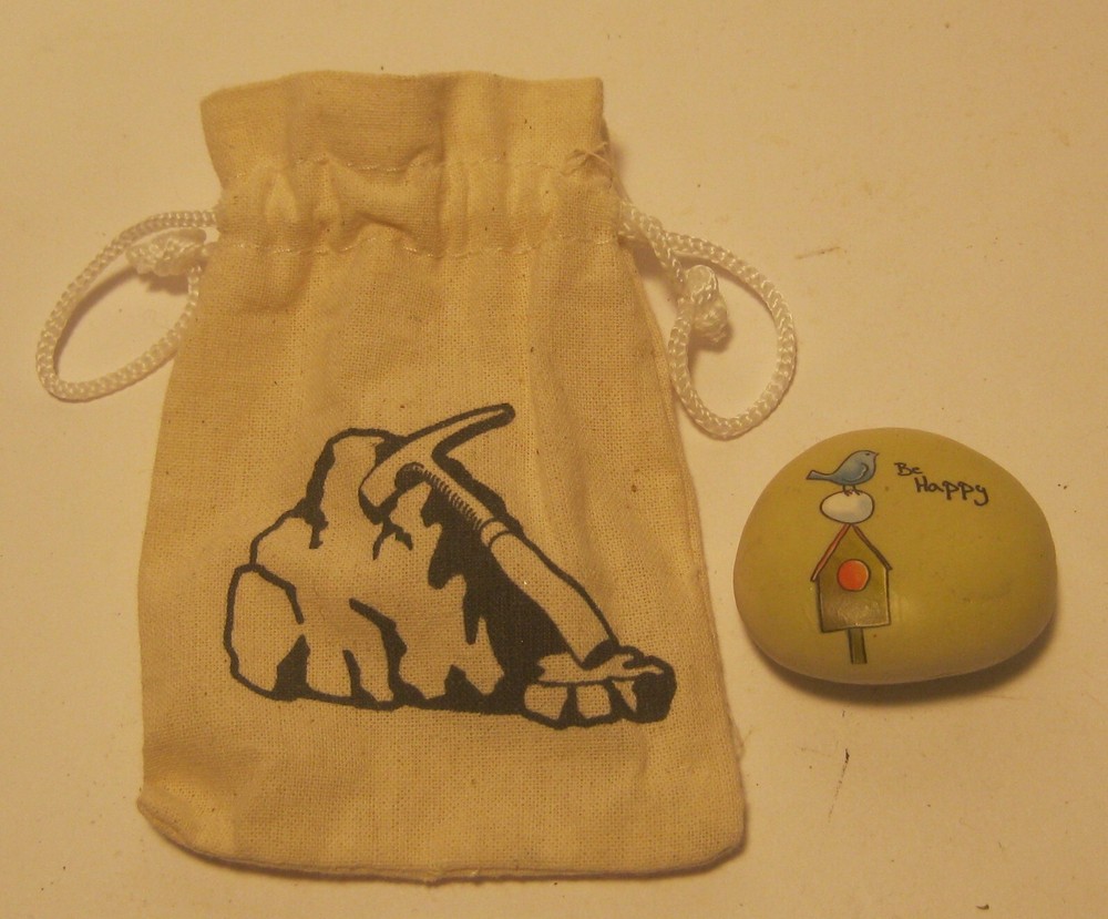Hand Painted "BE HAPPY" Rock in Cloth Pouch!!!