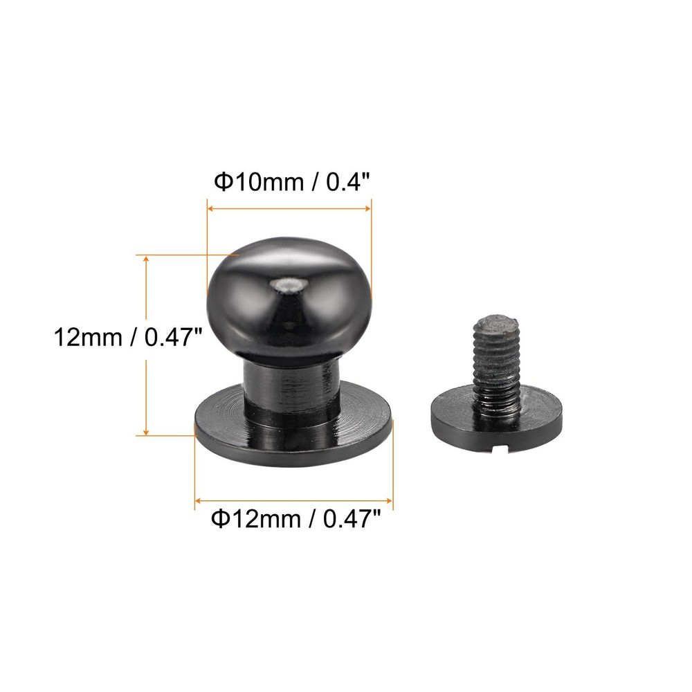 5 Set 10mm Solid Brass Round Button Head Screw Rivets Pin Fixing, Black