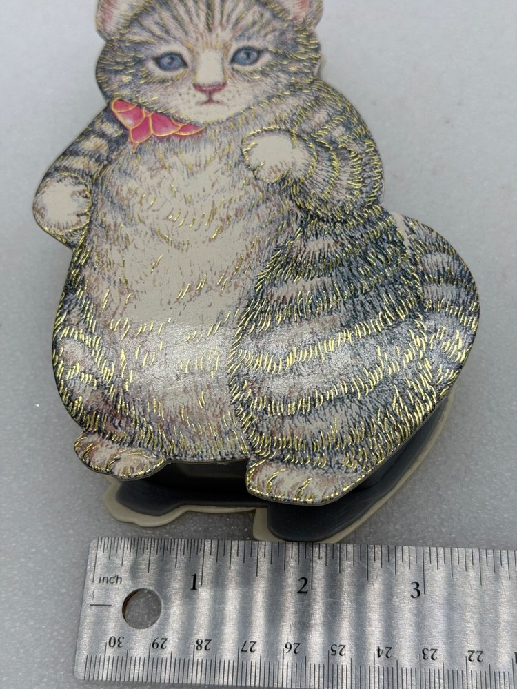 Vintage Kitty Cucumber Gray Tabby Cat Shaped Gift Box