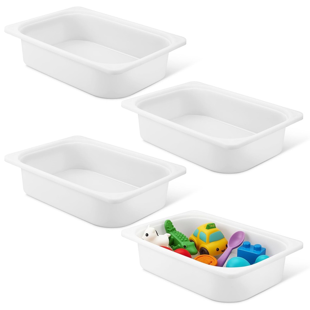 4 Pack Storage Box White 16.5x11.75x4 Stackable Plastic Bins Open