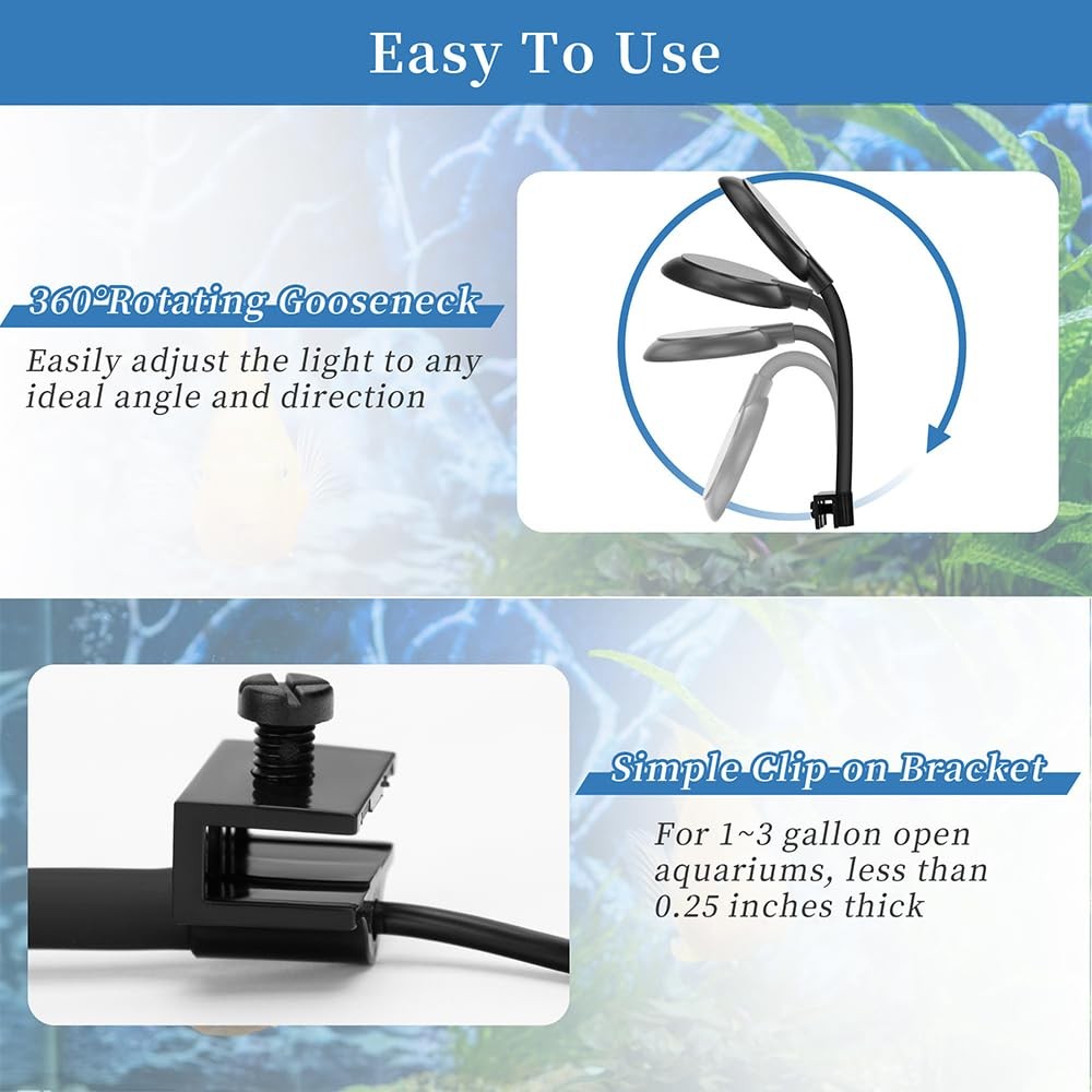 DaToo Mini Clip On Aquarium Light 7W With Timer&Dimmer, Blue