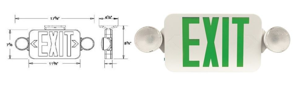 MORRIS 73042 Green Letters Round Head Combo LED Emergency Exit Sign White