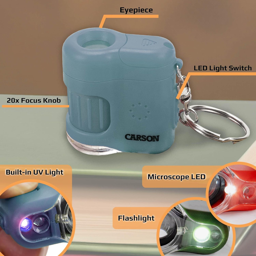 Micromini 20X Pocket Microscope, UV and LED Flashlight, Blue (MM-280B)