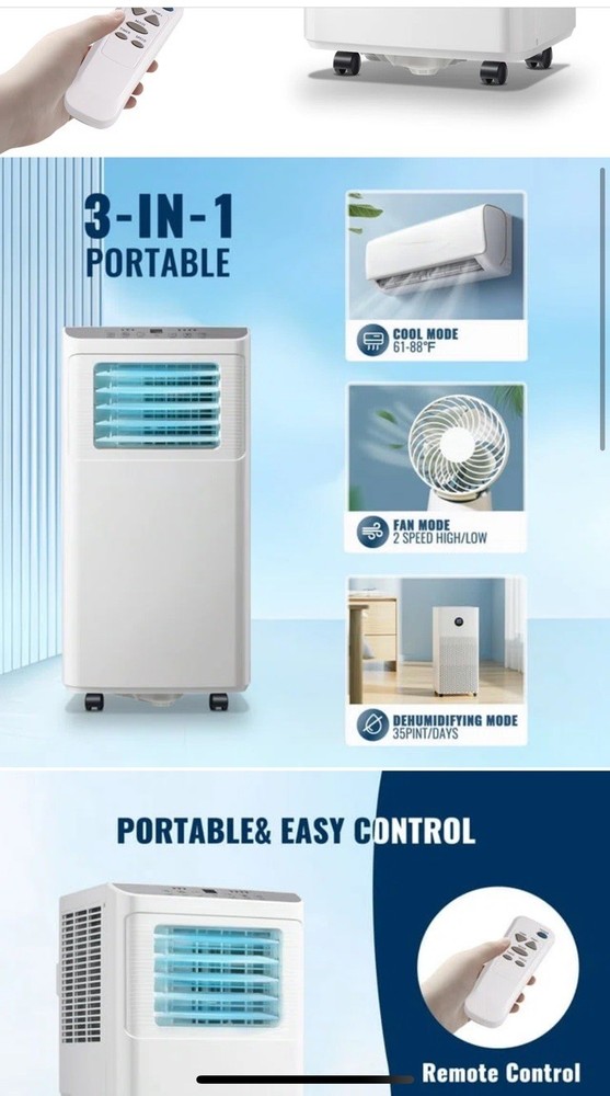 WANAI 8000 BTU Portable Air Conditioner for 250 Sq  Ft with Remote