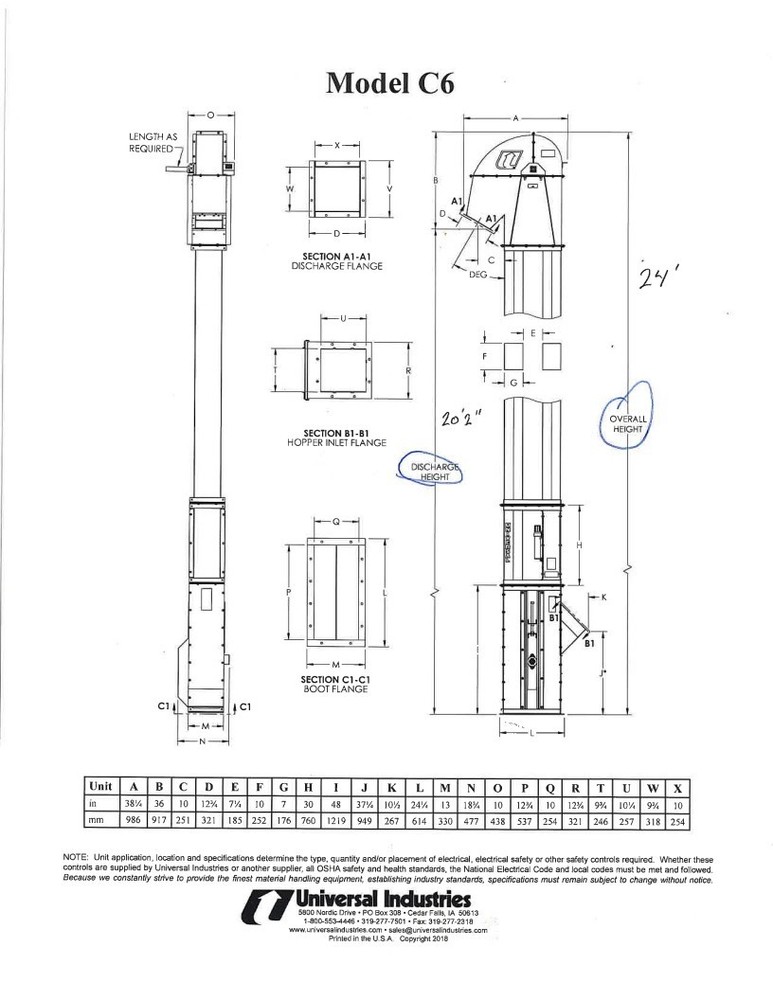 BUCKET ELEVATOR - 24' Universal Industries