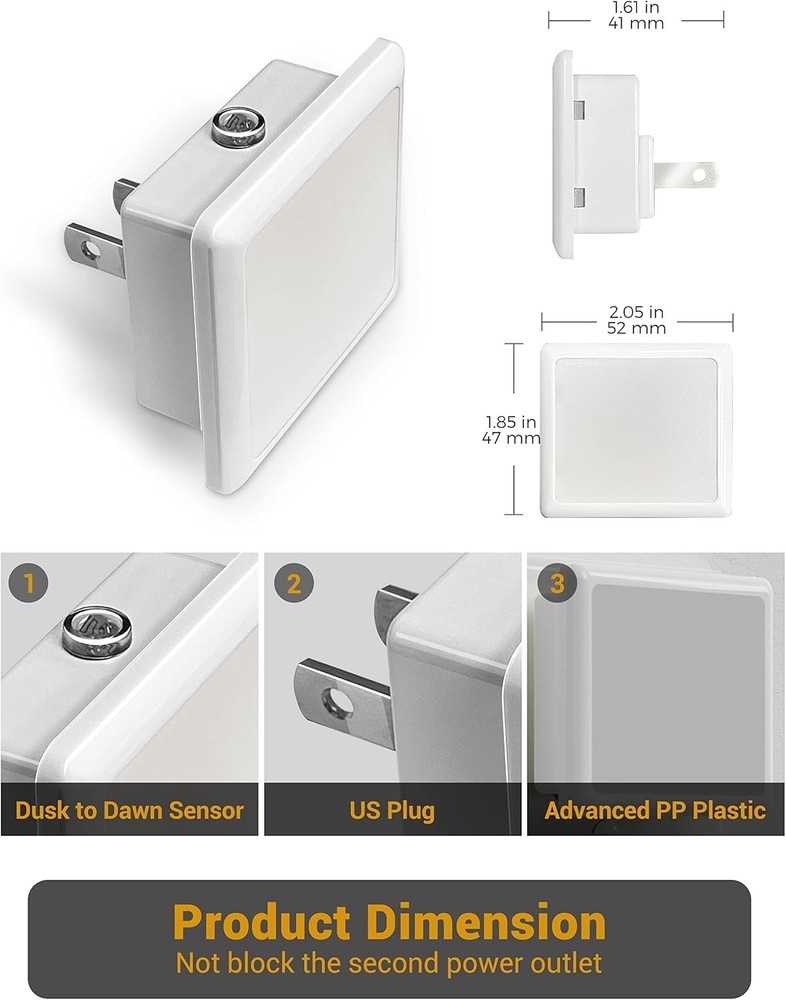 Night Lights Plug into Wall 2 Pack Plug in Night Light W/ Dusk-to-Dawn Light