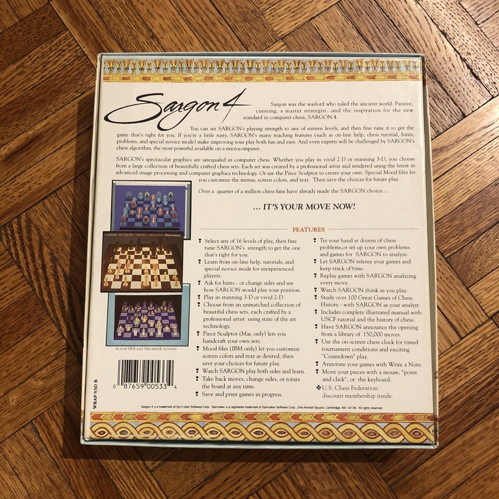 SARGON 4 Vintage Computer Chess PC Game 3.5" Spinnaker 1989 COMPLETE