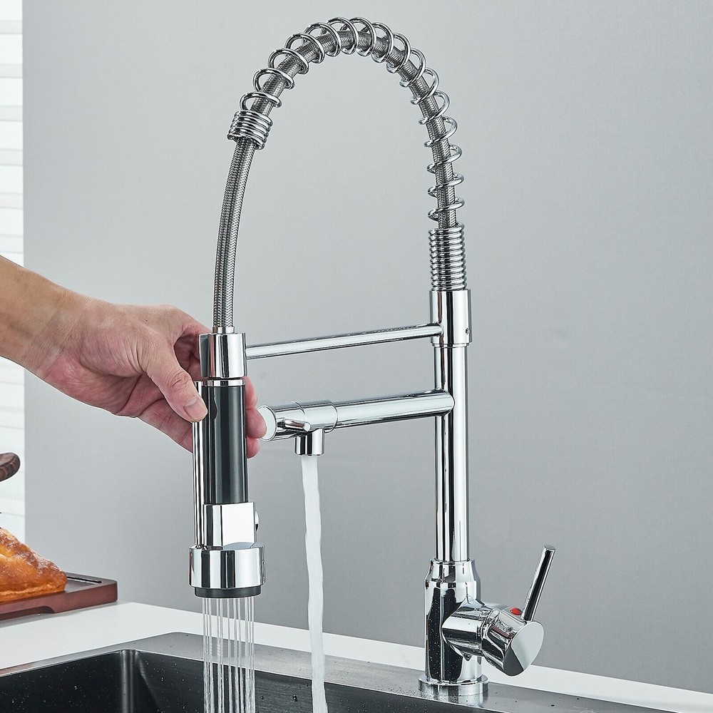 Commercial Chrome Kitchen Faucet with Pull Down Sprayer Single Handle Sink Mixer