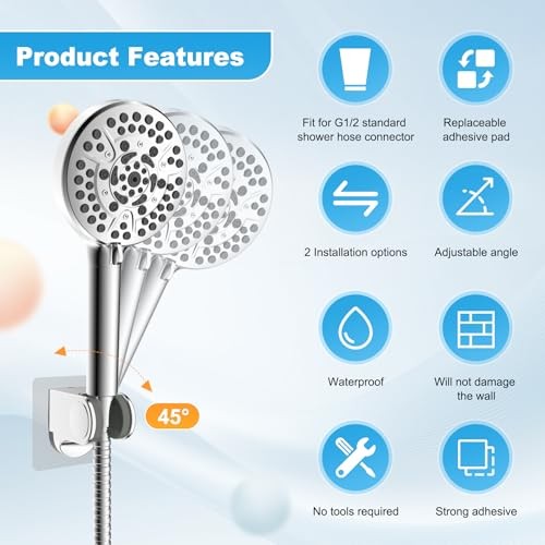 Showerhead Holder, Strong Adhesive and Waterproof Handheld 1 Pack Silver