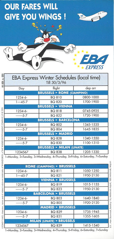 EBA Express system timetable effective until 3/30/96 [1091] Buy 4+ save 25%