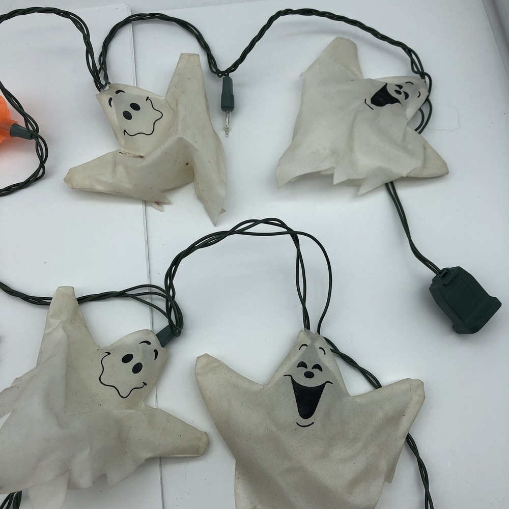 Vintage Halloween string light Ghosts & Pumpkin blow mold Stained ghosts
