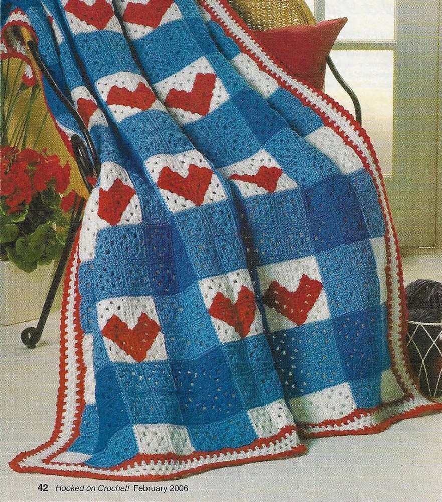 GINGHAM HEARTS AFGHAN DIGEST SIZE CROCHET PATTERN INSTRUCTIONS