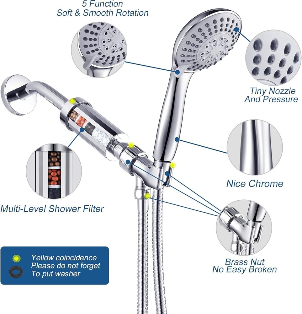 High Pressure Handheld Shower Head with Filter, Filtered Set