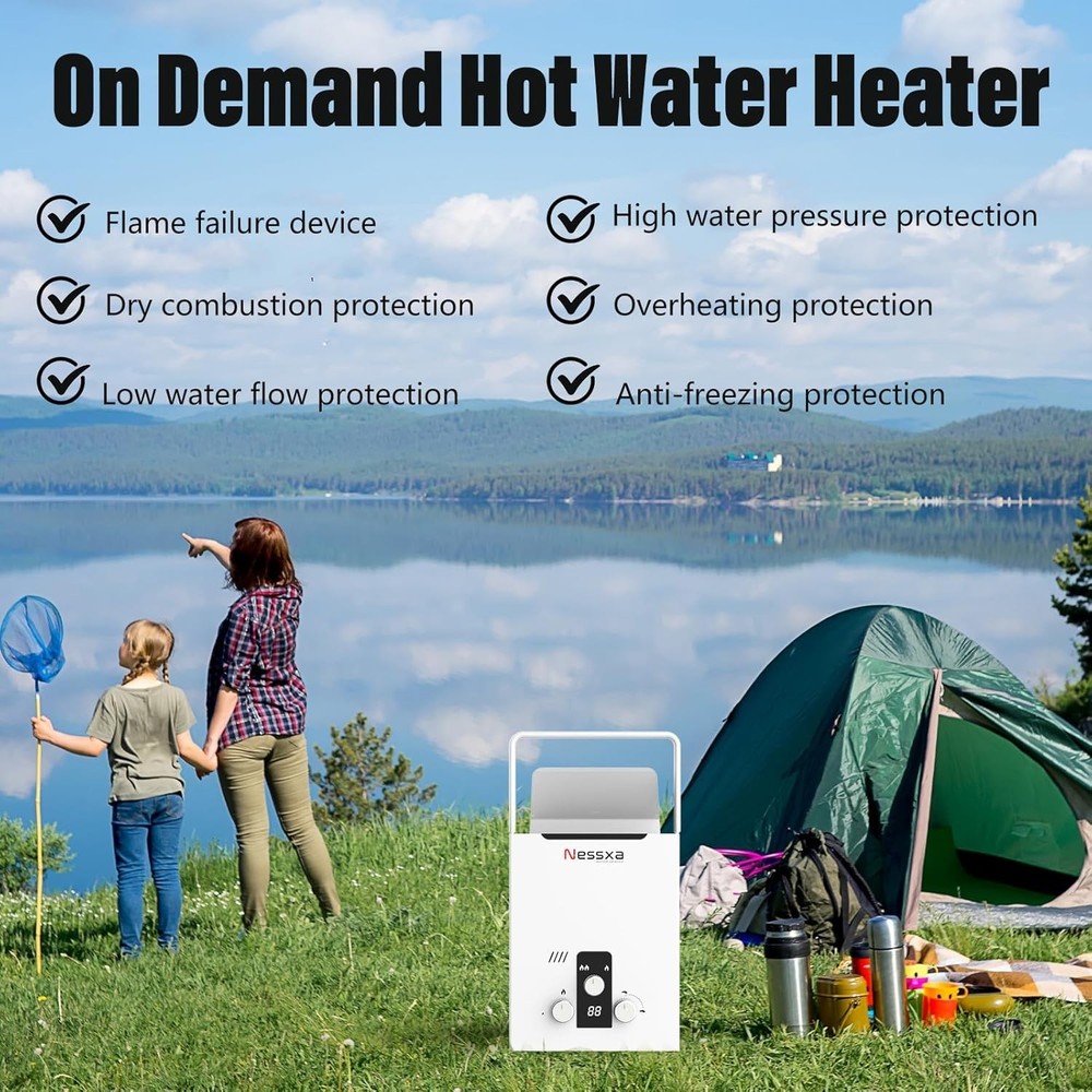 8L Tankless Water Heater Propane with Digital Display, 2.11 GPM Portable Instant
