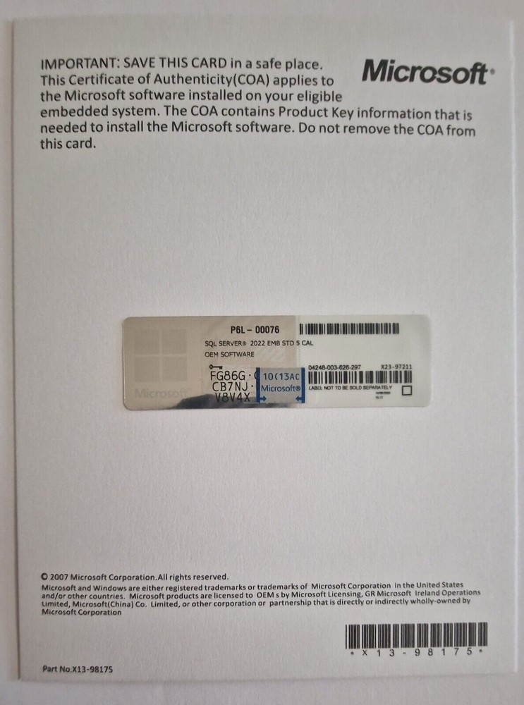 SQL Server 2022 Standard 24 Core License, unlimited User CALs PHYSICAL ITEM