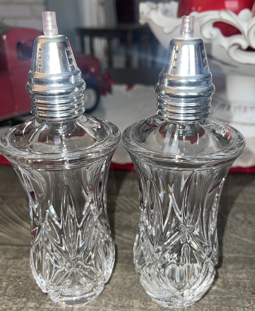 Salt & Pepper Shakers Gorham Crystal Lady Anne Pattern 7”