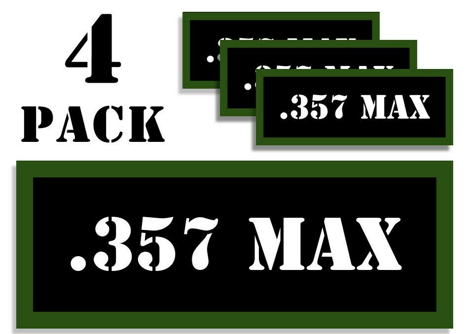 357 MAX Ammo Can LABELS STICKERS DECALS for Ammunition Cases 3"x1.15" 4 pack