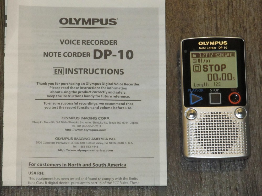 OLYMPUS Note Corder DP-10 Digital Voice Recorder Handheld Speaker TESTED