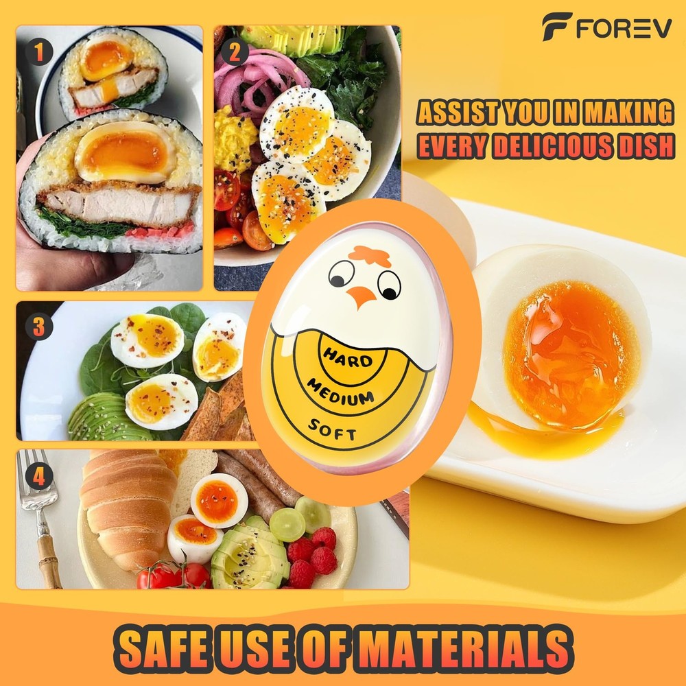 Egg Timer Yellow 2pcs for Hard Boiled Eggs Soft Boiled Color Changing Indicator